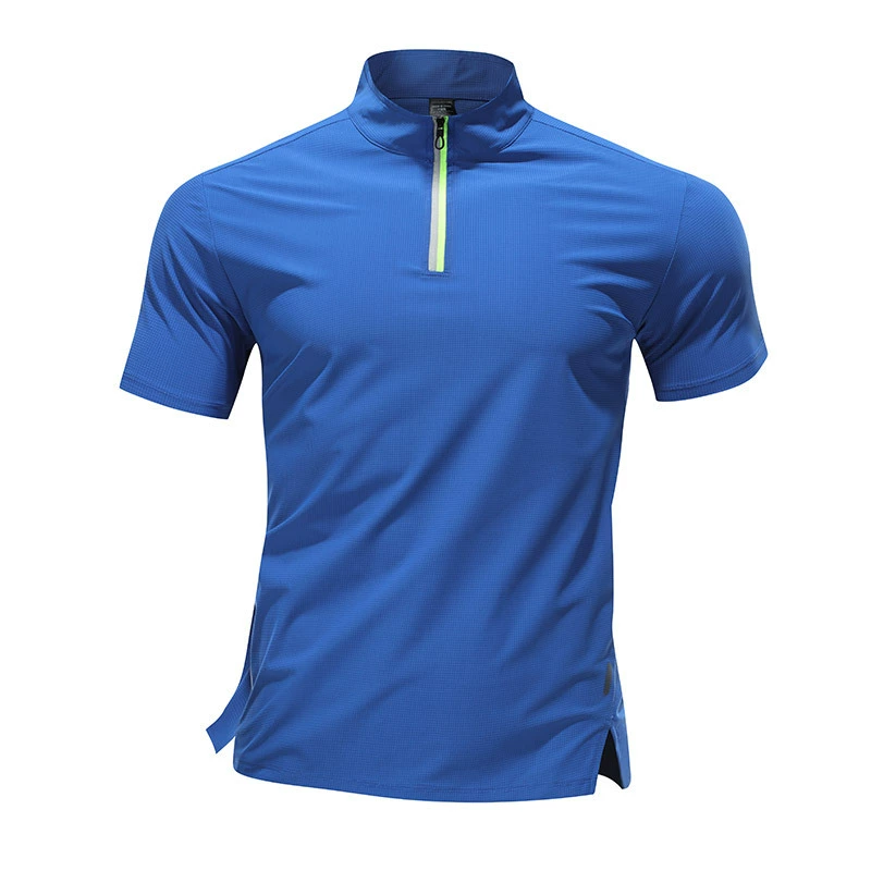 Быстирание спортивные дышащие футболки для мужчин летом новый пол-молния с короткими рукавами повседневный бег фитнес-тренировочный топ