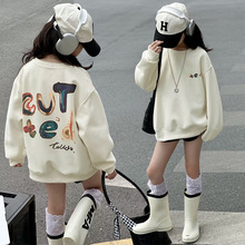 秋冬季港风女童加绒加厚圆领纯棉卫衣时尚简约男童长袖上衣服