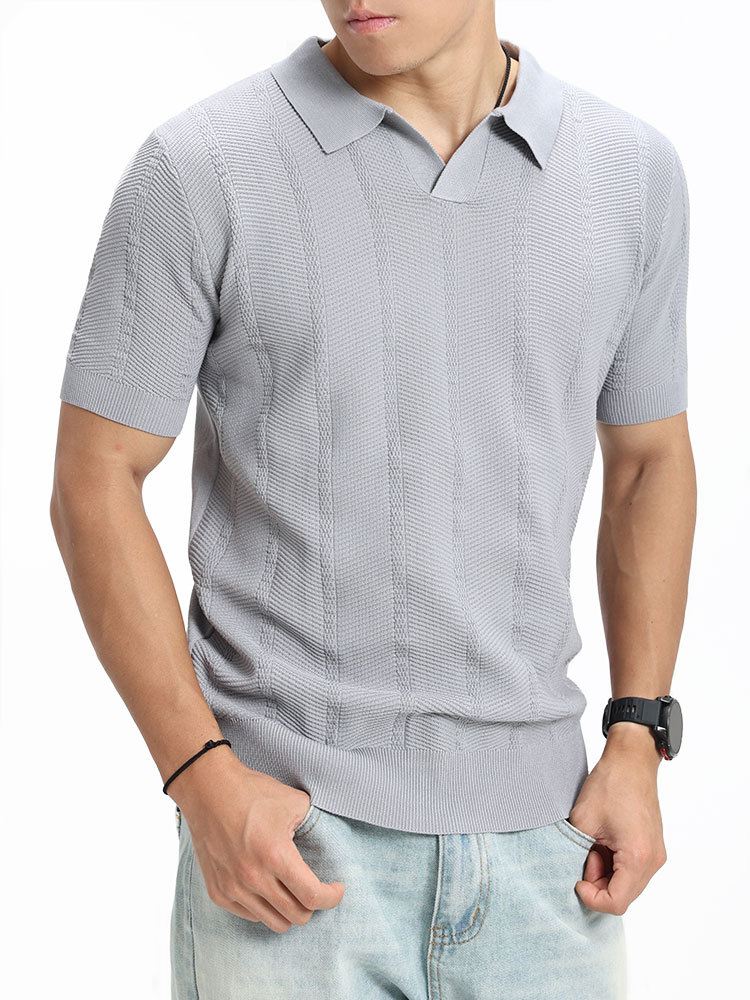 Hombre de verano pozo hielo jersey polo hombre V-flop delgado sentido de alto nivel de negocios casual chaqueta de hombre