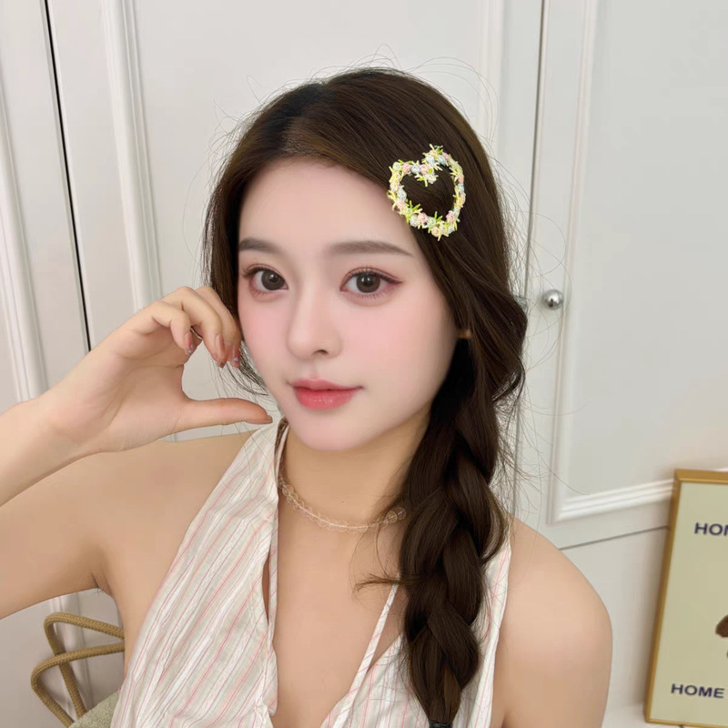 夏天可爱清新甜美绣花朵爱心发夹前额侧边刘海夹少女bb夹子头饰|undefined