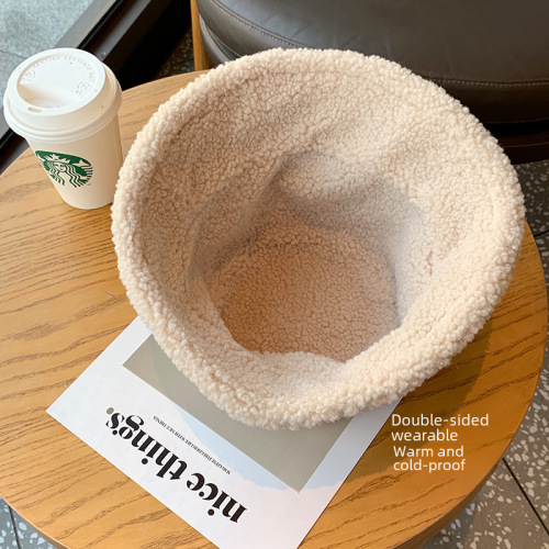 Double-sided buckskin velvet bucket hat for girls in autumn and winter, thickened lamb velvet, cold-proof and warm fisherman hat, versatile basin hat