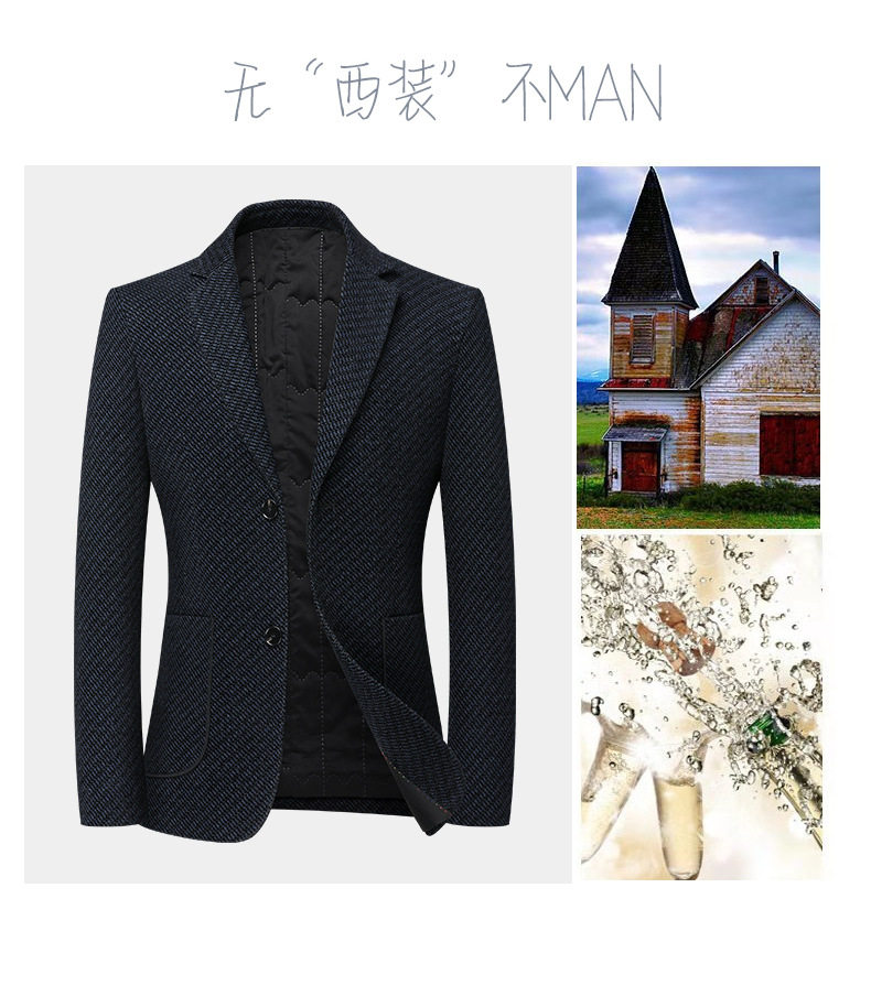 Áo vest nam dáng thon nhồi bông dày dặn không cần ủi phong cách Hàn Quốc, áo khoác tây đơn giữ ấm — Xanh lam đậm, Đen Xám chi tiết 7