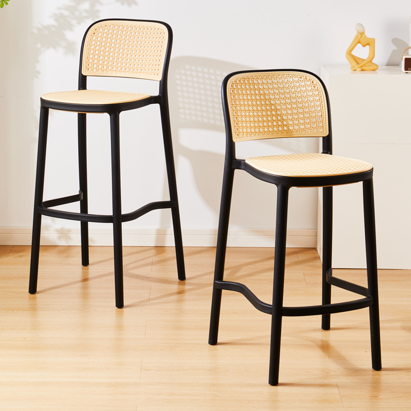 Bar Chair Thickened Stacking Plastic Nordic Bar Chair Backrest High Stool Household Balcony High Chair Imitation Rattan Dining Chair