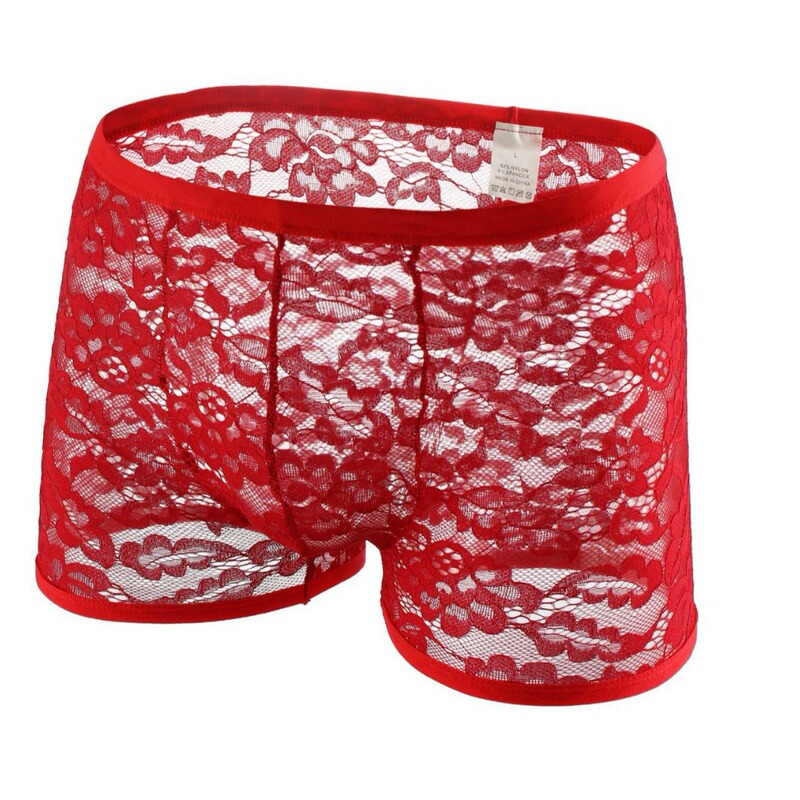 Men's transparent underwear men's sexy lace boxer mesh trendy boxers