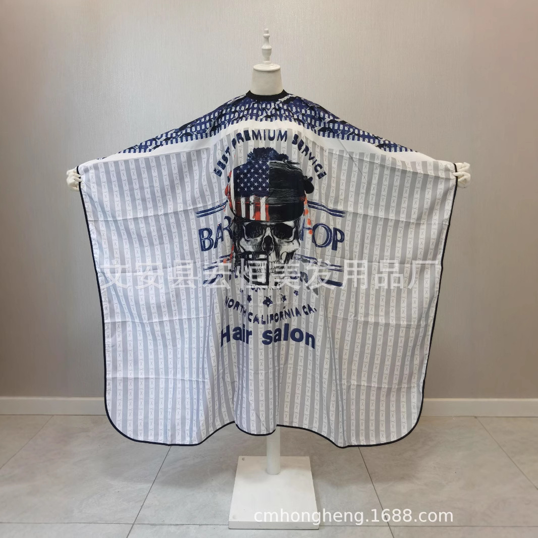 Primavera asiático textil peluquería vintage cabeza de aceite rayado peluquero corte de pelo tela cráneo impresión teñido en caliente tratamiento capilar delantal