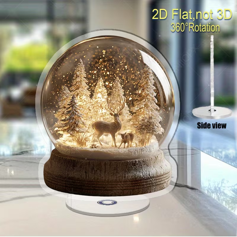 Impresión plana transfronteriza 2D plana 360 giratoria vista de nieve pingüino cabina accesorios de escritorio festivales interiores al aire libre