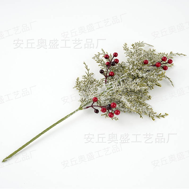 跨境人造雪松红浆果绿树枝茎仿真松果蓝莓圣诞节花瓶装饰花束插枝|undefined