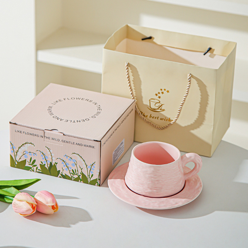 Tazas de café de cerámica de piedra de alta calidad, platos de oficina, tazas de café lujosas, copas de desayuno, regalo de mano.