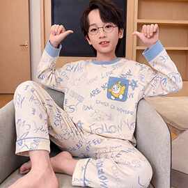 男童卡通长袖长裤睡衣中大童春秋薄款儿童家居服居家睡衣套装
