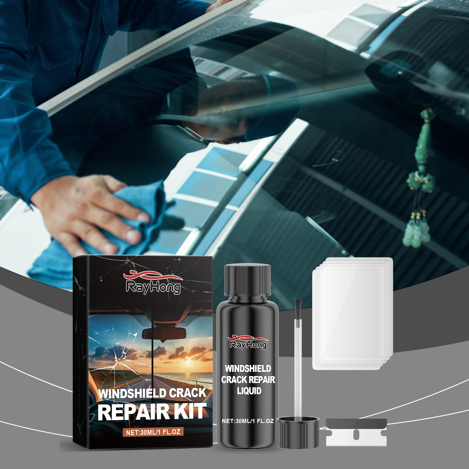 Rayhong Car Windshield Liquid Glass Nano Repair Kit for Clearing Cracks and Improving Visibility