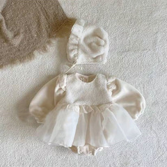 Winter Korean-style Princess Lace Thickened Dress for Baby Girls | Trendy Infant Mesh Tutu Romper Skirt