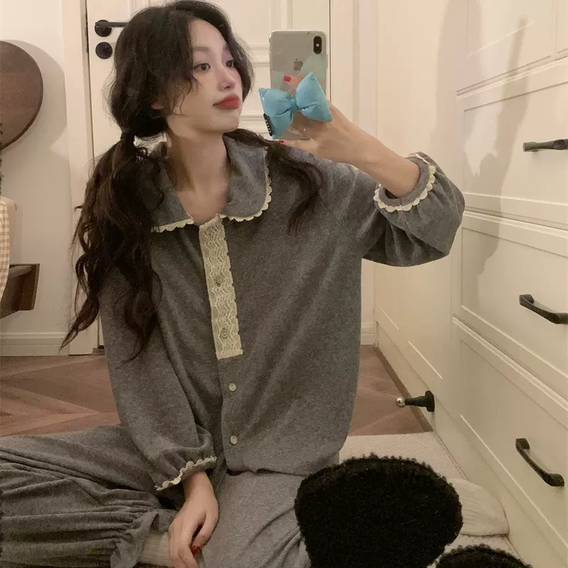毛巾绒睡衣女秋冬新款娃娃领加厚保暖套装可外穿轻奢小香风家居服