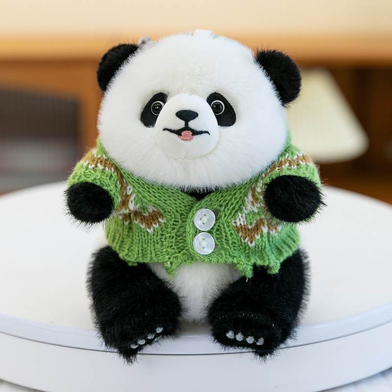 Lindo suéter de flores, colgante de panda, juguete de peluche, llavero, muñeca pequeña, colgante de muñeca, niña