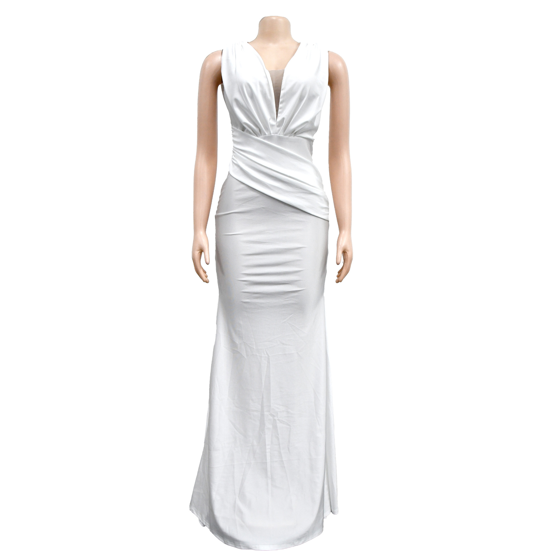 Abito lungo donna scollo a v plissettato elegante da sera_voghion.com