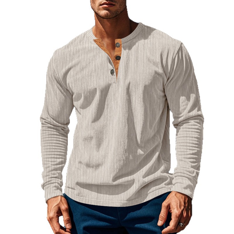 Amazon otoño y invierno transfronterizo nueva moda camisa de manga larga camisa de botón camisa de camisa de felpa delgada hombre Henry