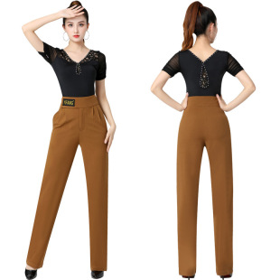 Dance Pants Women's Trousers Modern Dance National Standard Ballroom Dance Jitterba High Waist Elastic Wide Leg Pants Square Dance Dancing Pants