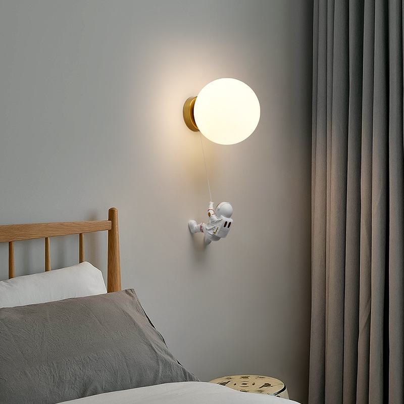 Nuevo espacio creativo dormitorio astronauta diseño de cabecera de cama luna planetas lámpara de pared de sala de estar