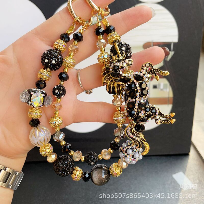Cross-Border Hot-Selling Unicorn Double-Layer Chain with Diamond-Encrusted Alloy Phone Chain, Anti-Lost Phone Case, Bag Hanging Chain, Phone Pendant