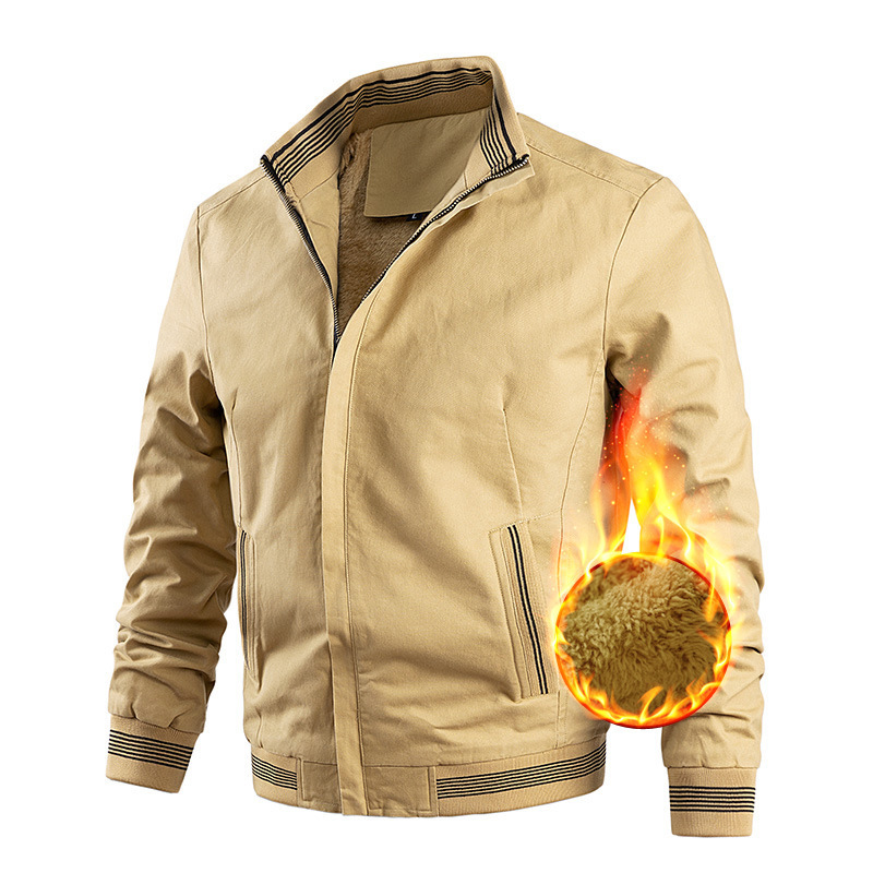 Foreign trade fleece-lined jacket men's 2022 Winter new Korean style fashionable slim youth Stand Collar Cotton plus size coat men's clothing