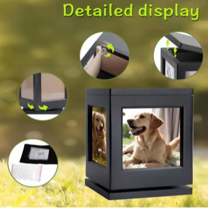 Inventario de madera giratoria con marco caja de recuerdo para mascotas, caja de recuerdo para perros y gatos, base giratoria de madera para gatos