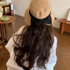 日本製綿とリネンのリボン漁師帽子、つばの大きな女性用、旅行用日焼け止め盆地帽子、顔が小さく見える夏用の軽くて薄い日よけ帽子