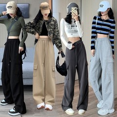 甜酷阔腿直筒工装裤女2025秋冬新款高腰宽松显瘦休闲运动束脚卫裤