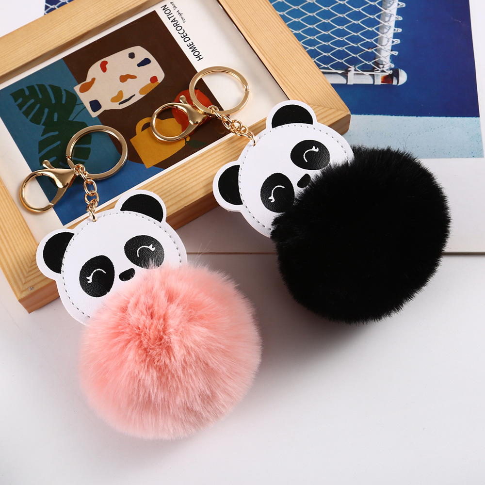 Cute Panda Pu Leather Alloy Plush Plating Bag Pendant Keychain display picture 4