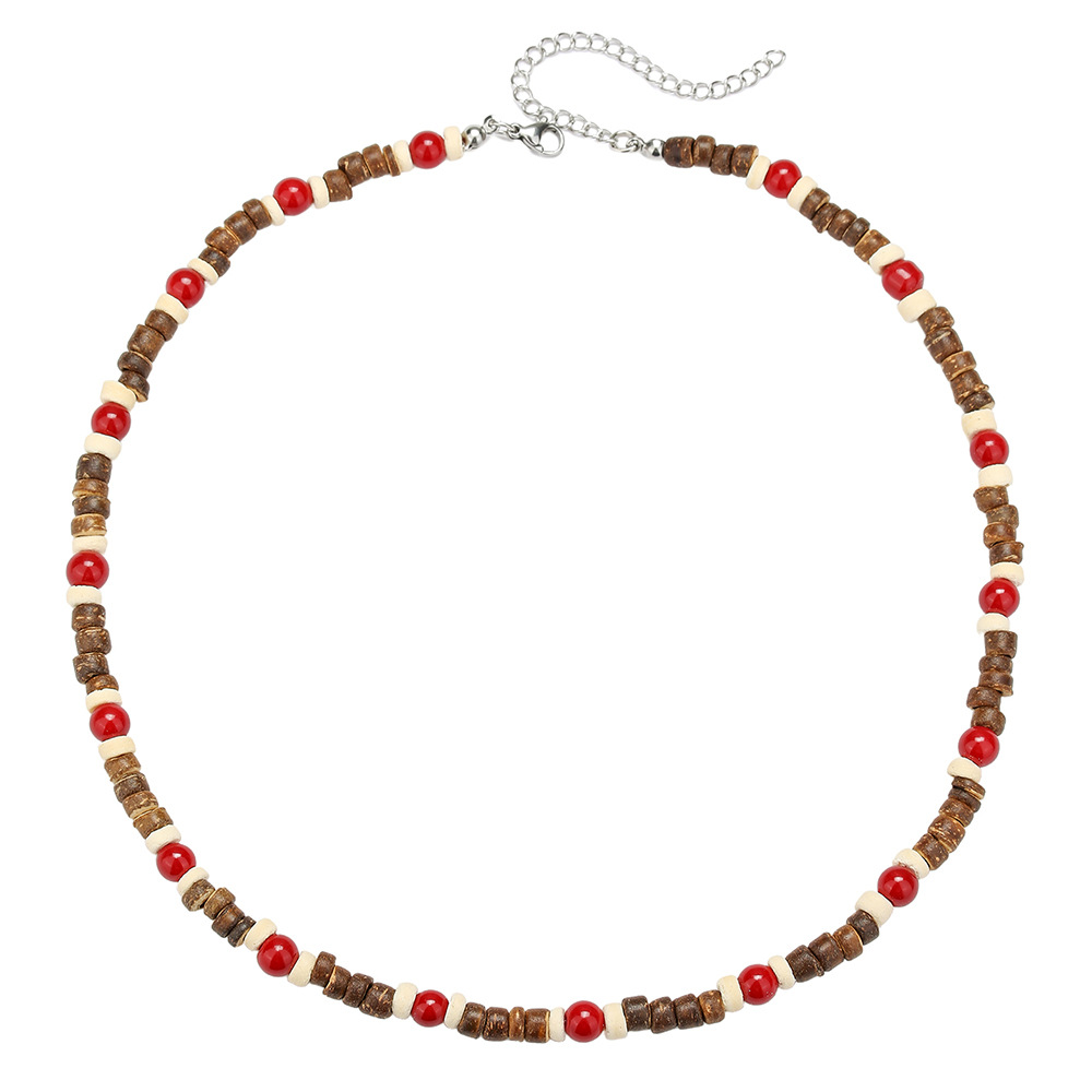 Bohemian Patchwork Necklace With Wooden Beads And Coconut Shells_voghion.com