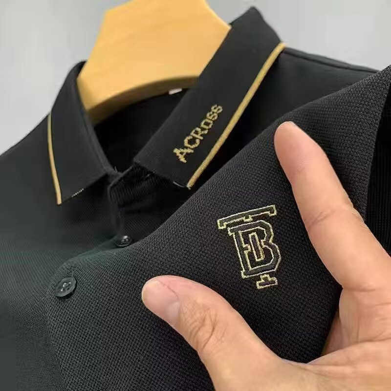 翻领polo衫男士薄款刺绣体恤夏季透气短袖T恤休闲大码保罗衫上衣|undefined
