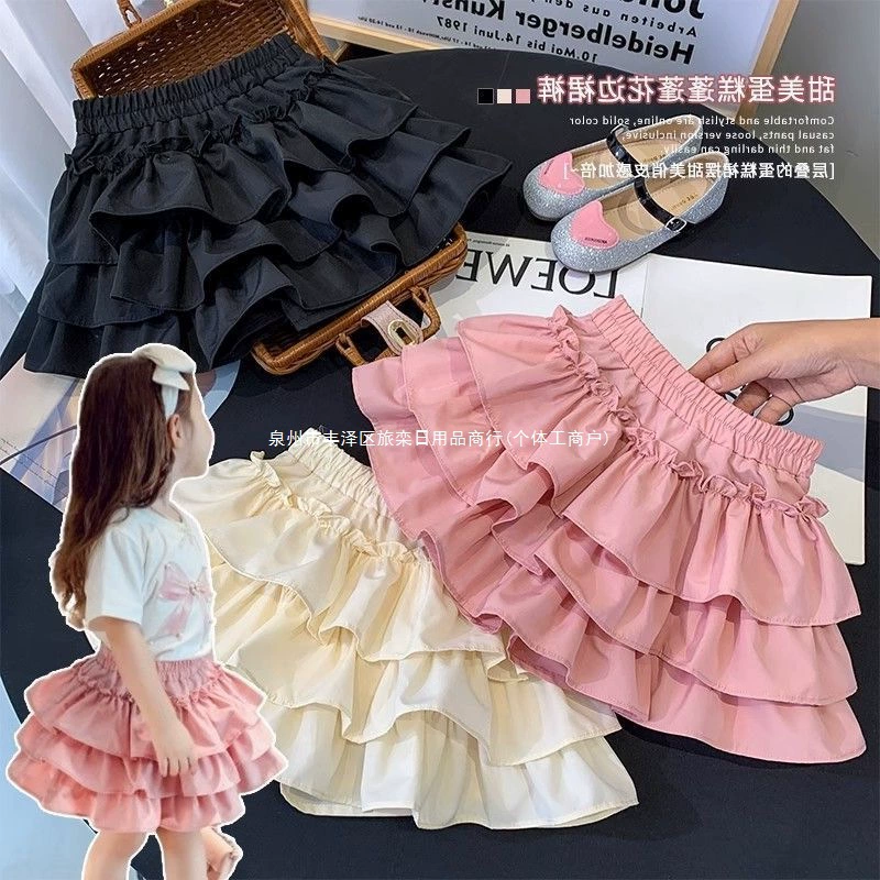 Детская плиссированная юбка-тортик, летний новый стиль 2025 года, костюм для девочек с бантом, короткий рукав, однотонная юбка-пачка, одежда для выступлений