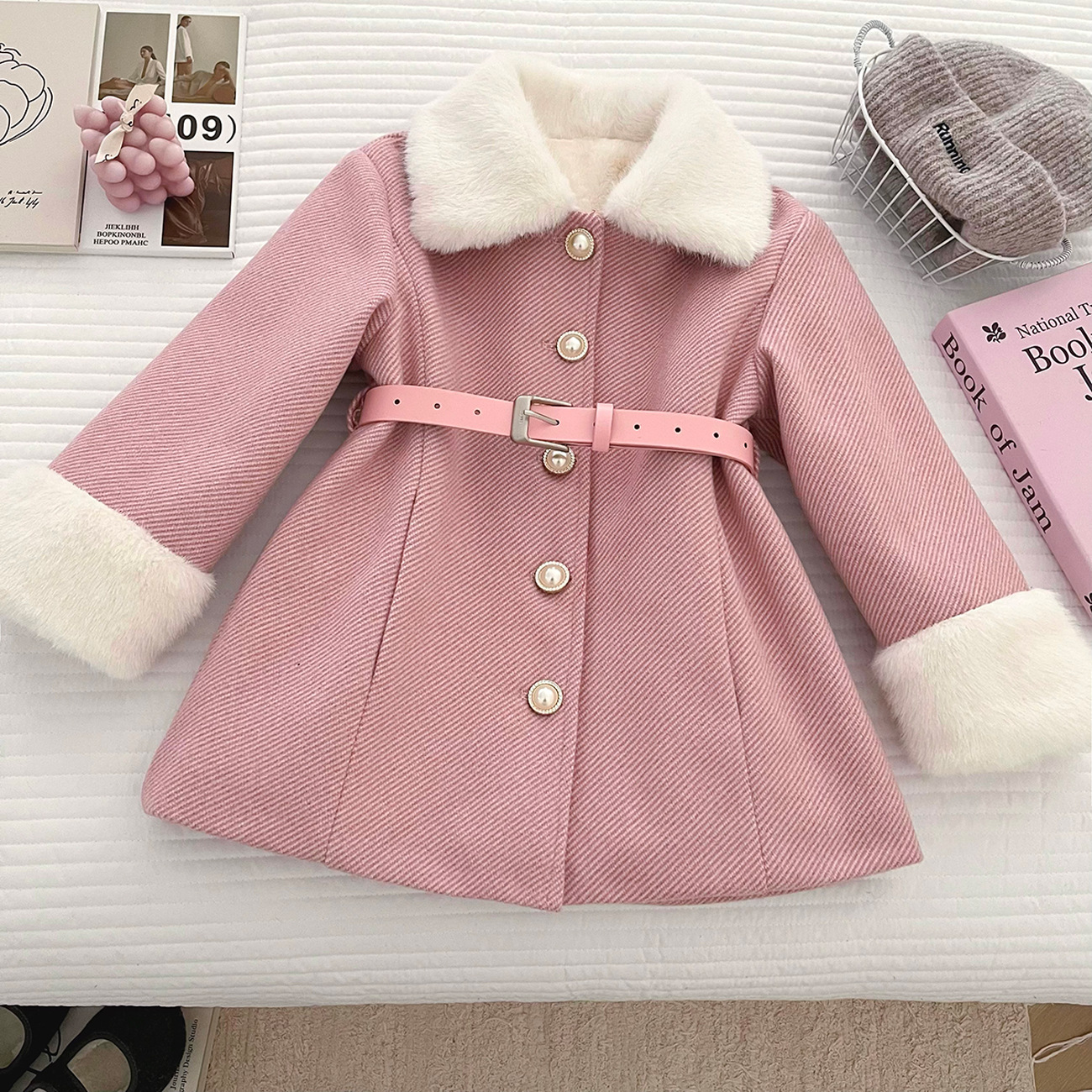 Girls' Coat 2025 Winter New Style, Fleece-Lined, Thickened, Mid-Length, Warm, Large Lapel, Cross-Border Wholesale