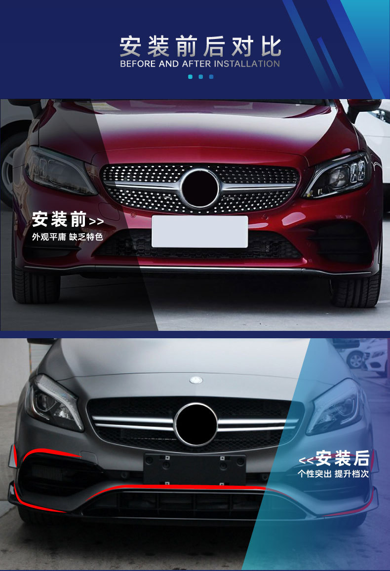 Suitable for Mercedes-Benz A-Class W176 A45 2016-18 Amg Front Bumper Front Air Knife Surround Front Lip Cross-Border Modification Parts