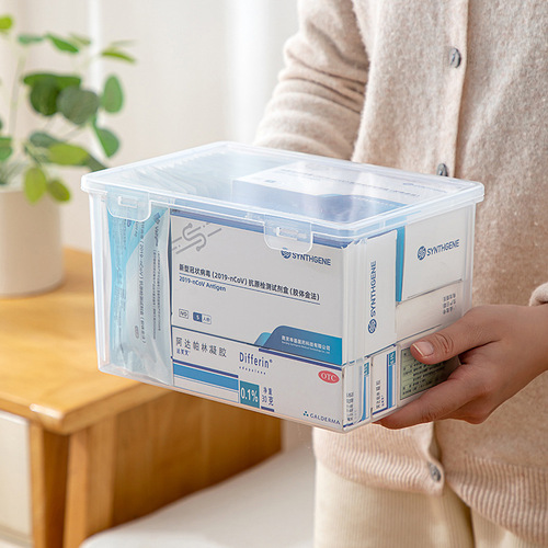 Household transparent plastic flip-top storage box multi-specification large-capacity medicine portable medicine box