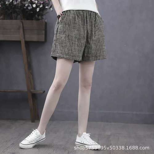 Shorts for women, summer cotton linen shorts for women, outerwear, large size loose high-waisted Korean style casual pants, wide-leg pants for women in summer