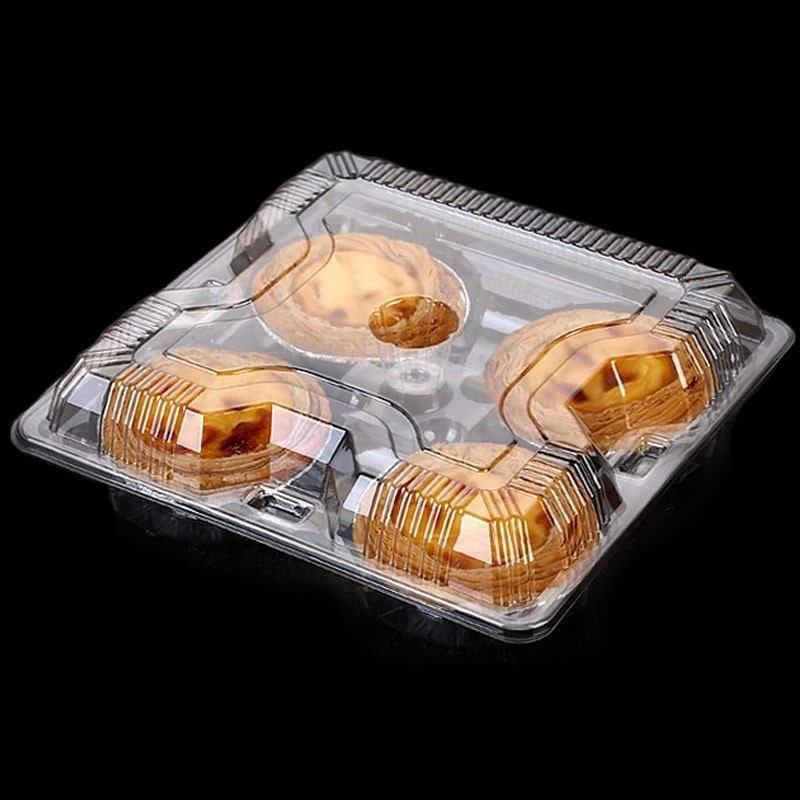 烘焙包装 一次性透明加厚内置卡扣4粒装蛋挞 小蛋糕 钵仔糕盒