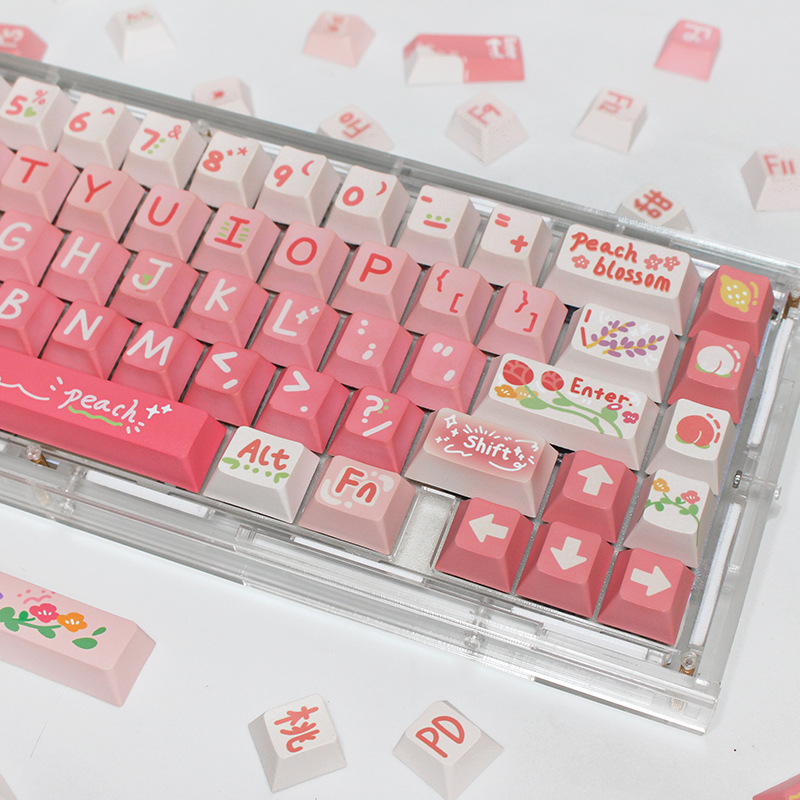 Mechanical Keyboard Pbt Customised Keycaps Pink Peach Design_voghion.com