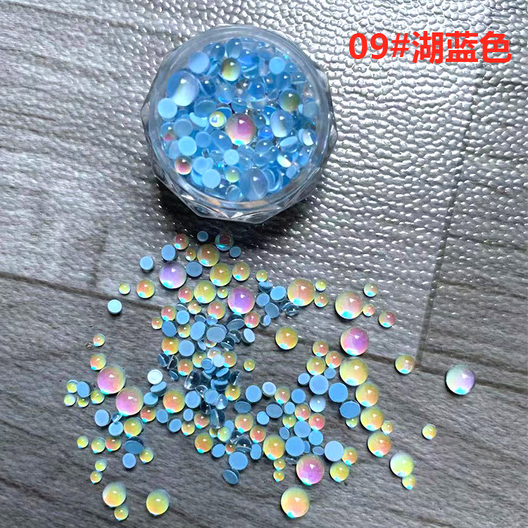 Uña de sirena de color fantasma aurora perforación joyas cristal de color caramelo semicircular mezcla de macarón perforación de uñas