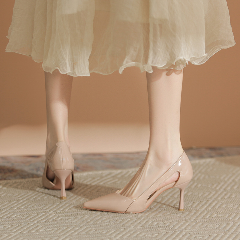 XD127 French Design High Heels Women's 2025 New Style Not Tired Feet Temperament Thin Heel Double Side Empty Single Shoes for Women