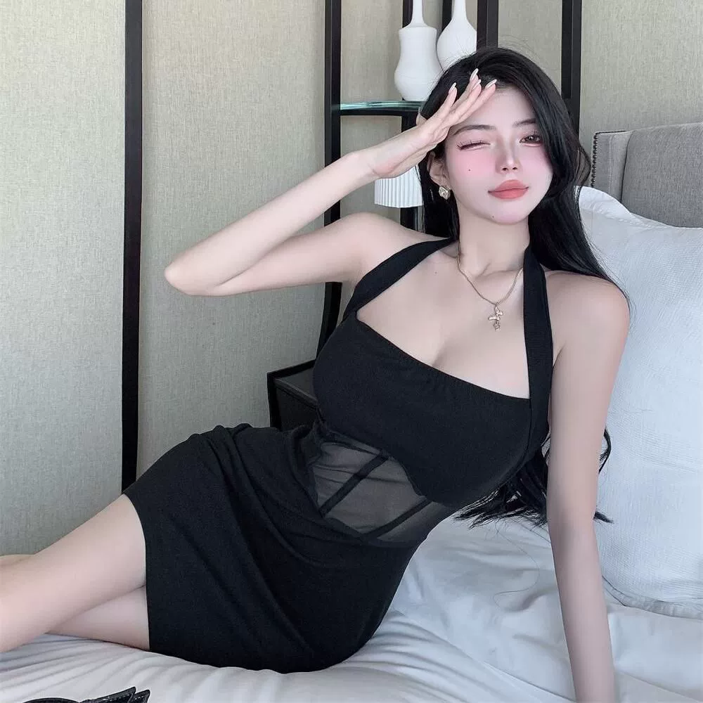 Внешняя торговля, трансграничное сексуальное платье на одно плечо в стиле чистой страсти для женщин, летняя горячая девушка с воротником-стойкой и открытой спиной, обтягивающая короткая юбка, обнимающая бедра