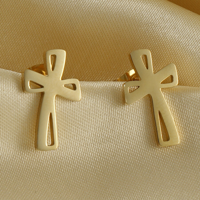 Ear Studs Classification 1 Pair Quantity Daily Occasion 1 Pair Fashion Cross Plating 304 Stainless Steel 18K Gold Plated Stainless Steel Earrings