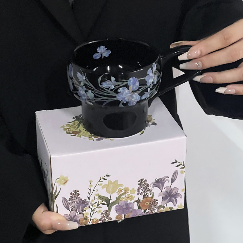 Taza de cerámica de flores taza de desayuno de avena tazón de calentamiento de leche flor brocade taza de café plato tazón