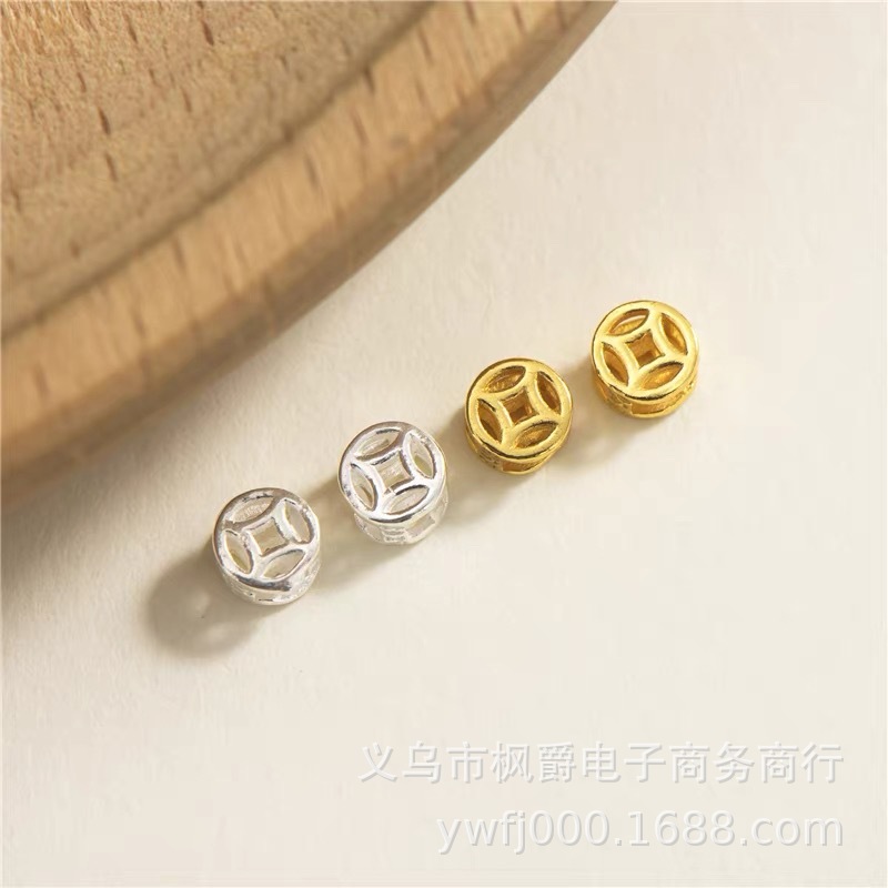 Alloy Cut Out Copper Coin Spacer Braided Rope Gold Coin Pendant Beading Material DIY Bracelet with Beads Jewelry Accessories