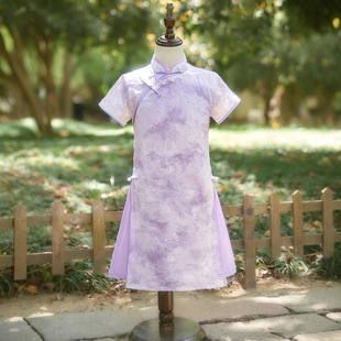 Purple Cheongsam for Girls Chinese Style Dress 2025 New Children's Improved Hanfu New Chinese Style Performance Costume