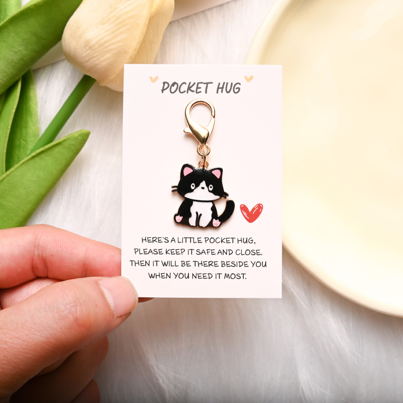 国境を越えたホットセール POCKET HUG 英語インスピレーションカード かわいい漫画の猫キーホルダー バッグペンダント|undefined