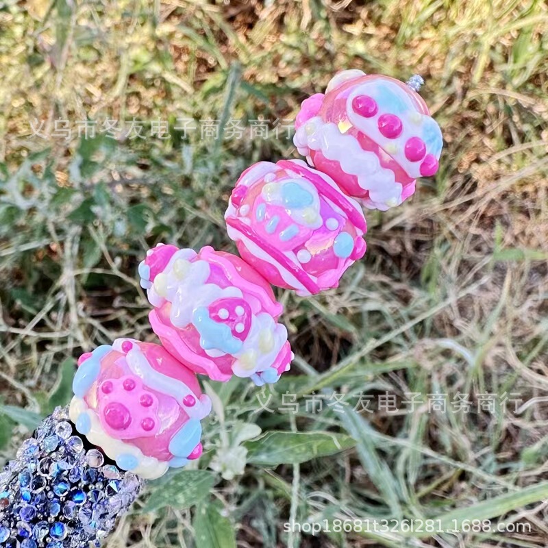 16mm玫粉系亚克力重工手绘珠串珠diy手作散珠材料手机链饰品配件|undefined