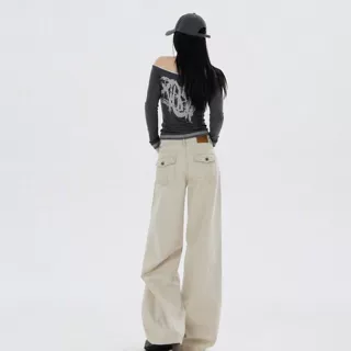 美式洗褪珠休闲裤女2026秋季新款低腰显瘦宽松阔腿直筒牛仔裤子
