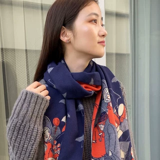 插画师设计~双面涂鸦窄版男女通用长款情侣韩版百搭保暖围巾秋冬