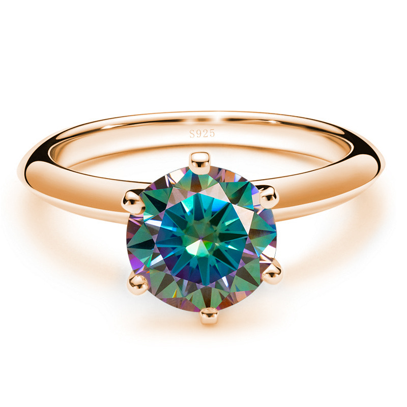 Comercio exterior transfronterizo clásico seis garras D color anillo de piedra de moissanita mujer S925 plata chapado en oro de 18k joyas de mano al por mayor