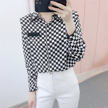 清仓春秋品牌专柜撤柜汉派女时尚气质韩版百搭雪纺格子小衫221/F1