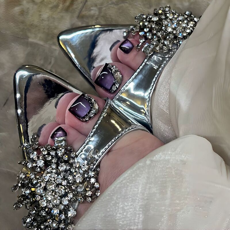 SPJ-362 Purple Black Crystal Diamond Light Therapy Handmade Wearable Nails Purple Cat Eye Cool Punk Toe Nails SPJ-362 Purple Black Crystal Diamond Light Therapy Handmade Wearable Nails Purple Cat Eye Cool Punk Toe Nails